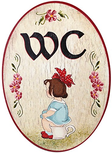 Kaltner Präsente Geschenkidee - Holz Türschild im Antik Design Motiv WC Toilette Damen MÄDCHEN (Ø 18 cm)