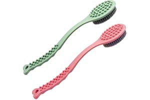 ‎QICHENG&LYS QiCheng & LYS Badebürste Mit Langem Griff, Handmassagebürste Körper Bürste Rückenbürste -14 Zoll (Grün and Rose)