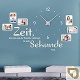 DESIGNSCAPE® Wandtattoo Uhr Familienzeit mit Fotorahmen - Zeit, die man mit der Familie verbringt, ist jede Sekunde wert. 188 x 113 cm (BxH) gold inkl. Uhrwerk schwarz, Umlauf 90cm DW813031-L-F26-BK