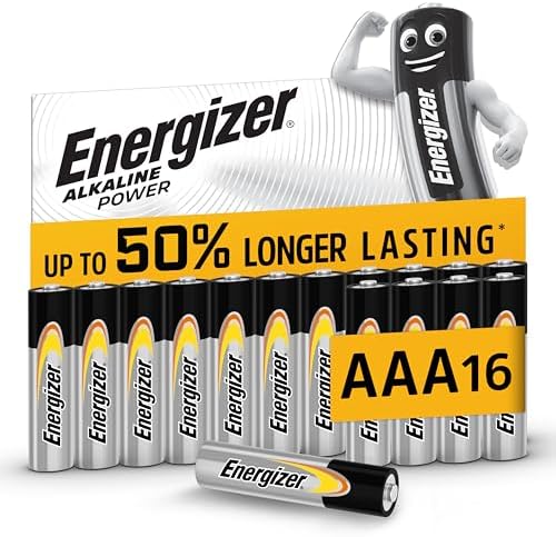 Energizer Alkaline Power - Pile AAA (Confezione da 16) Batterie Alcaline 1,5V - potenza di lunga durata - 100% imballaggio riciclabile privo di plastica - 7 anni di conservazione [Esclusiva Amazon]