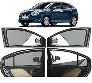 Autofact Half Magnetic Window Sunshades / Curtains for Maruti Baleno [Set of 4pc - Front 2pc Half Without Zipper ; Rear 2pc Full with Zipper] (Black)