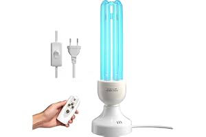 BrightArk 55W UV-bakteriedödande UVC-lampa ultraviolett ozon lampa med fjärrkontroll och 3 timer, dubbel sterilisator med 254nm UVC-sterilisering kvartsrör för sovrum, kök, toalett