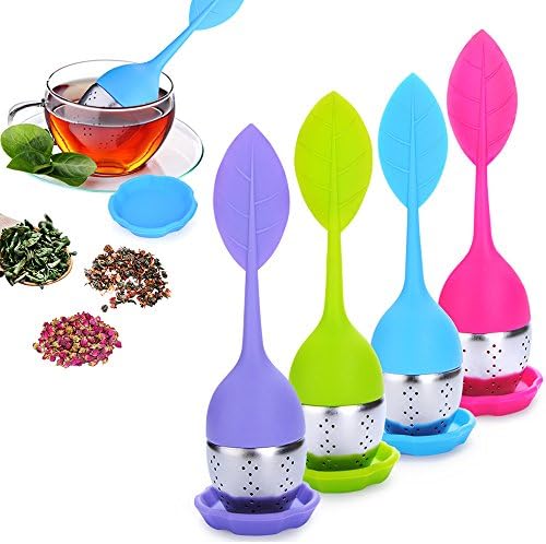 Tea Infuser Tea Strainer for Loose Leaf  304 Stainless Steel Infuser Strainers with Lid and Drip Trays, 4 Pack Tea Filter for Teapots, Mugs, Cups (Egg-Shaped)