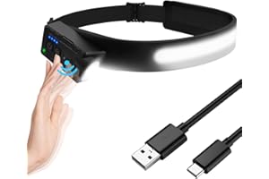 Zumhigh Lumi Light LED Headband Head Torch with Battery Display 7 Light Modes and Motion Sensor Modes, Rechargeable Head Torch IPX4 Waterproof Headlamp with Strip for Camping Hiking Running