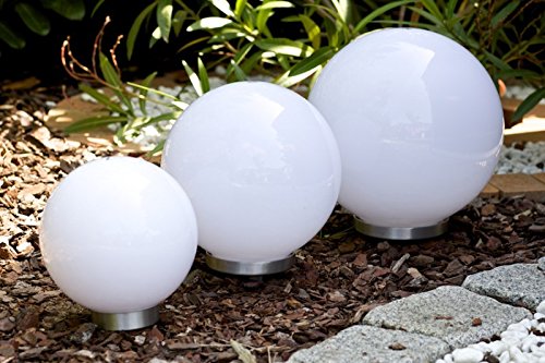 3 x LED Solarleuchte Gartenleuchte Kugelleuchte MARA mit Erdspieß Bodenleuchte Dekoration wahlweise umschaltbar zwischen LED kaltweiß und farbwechselnd (Durchmesser 20cm) - 9