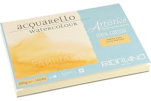 Honsell Fabriano Artistico Acquarello Watercolour, bianco naturale, grana fine pressata, 12,5 x 18 cm, 25 fogli da 300 g/m², cartoncino per acquerello di alta qualità, blocco 4 lati, vegano