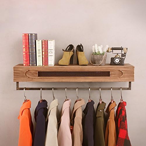 Floating Shelves Coat Racks Clothing Store Wooden Clothing Display Stand Retro Iron Wall-mounted Side-mounted Hanging Racks Shelves Racks Industrial wall frame ( Size : 60cm )