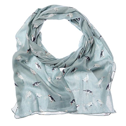 LilyRosa® RSPB Blue Scarf Bird Puffin Seagull Stork Birds Design Scarf Wrap Shawl (Grey Blue)