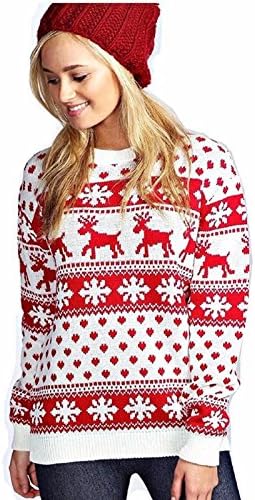 XpoZed Moda Women Christmas Jumper R.SnowFlakes Cream M/L (12-14)