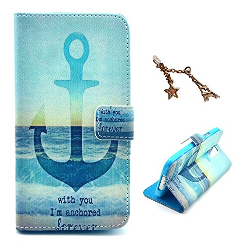 Uming Retro Colorful La caja del teléfono Funda protectora del patrón de la impresión del cuero de colores para Apple IPhoneSE IPhone 5S SE 5G 5 IPhone5 IPhone5S Apple5S PU del tirón Funda de cuero con soporte Stander del sostenedor de la mano la tarjeta de crédito libre carpeta de la ranura del cerrojo Imán Botón magnético Hebilla Shell protector móvil del teléfono celular de cubierta de la caja del bolso + 1 x enchufe anti del polvo - Sea Anchored forever