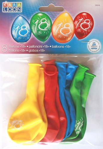 Karaloon 30010 - 8 Ballons, Zahl 18, sortiert