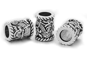 WUZDY 3 Stück Edelstahl Wikinger Bartperle, Haar Bartperlen Flechten, Innendurchmesser 6 mm, für Haar Flecht Armband Anhänger Halskette Silber DIY Schmuck Haarschmuck