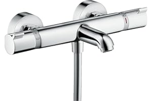 hansgrohe Ecostat Comfort - Mitigeur baignoire thermostatique, Robinet de baignoire apparent avec arrêt de sécurité (SafetyStop) à 40°C, Thermostat 2 sorties, Chromé, 13114000