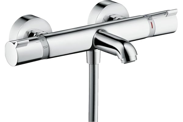 hansgrohe Ecostat Comfort - Mitigeur baignoire thermostatique, Robinet de baignoire apparent avec arrêt de sécurité (SafetyStop) à 40°C, Thermostat 2 sorties, Chromé, 13114000