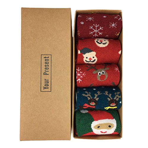 5 Paar Wärme u. Weiche Socken im Weihnachts-Look, Weihnachtssocken für Damen Mädchen Kinden Jungen, 36-40 5 Paar Wärme u. Weiche Socken im Weihnachts-Look, Weihnachtssocken für Damen Mädchen Kinden Jungen, 36-40