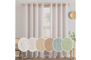 MIULEE Juego de Cortinas de Lino Translúcido de Dos Piezas con Ojales Cortinas Modernas para Dos Puertas de Balcón Cortinas para Salón Dormitorio 240x140cm (HxL) Lino Natural Blanco