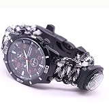 OHQ Outdoor Survival Uhren Militär Herrenuhren Arabische Ziffern Dekorative Sub-Dials Kompass Thermometer Seil Armband Handgewebt Armbanduhren für Herren (C)