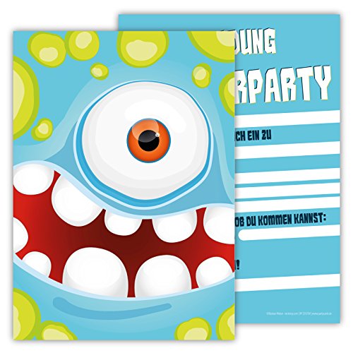 12 Lustige Einladungskarten im Set für Kindergeburtstag Party mit Monster für Jungen Mädchen Kinder Top Geburtstagseinladungen Karten Monsterparty Einladung farbenfroh Alien witzig