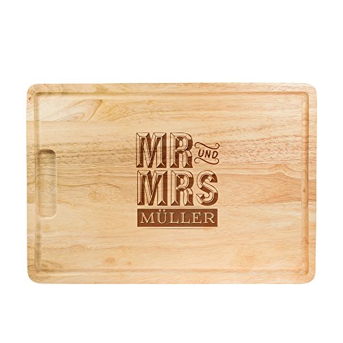 Schneidebrett aus Holz mit Gravur zur Hochzeit – Mr und Mrs – Personalisiert mit Namen – Küchenbrett rechteckig – Holzbrett – Schneidbrett - Brotzeitbrett als Hochzeitsgeschenk