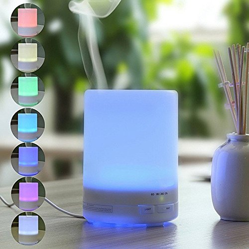 Oulaya 300ml Aroma Diffuser Duftzerstäuber ätherisches Öl Diffusor Luftbefeuchter für Aromatherapie, einstellbarer Nebelausstoß, 7 Farbstufen, Niedrigwasserschutz