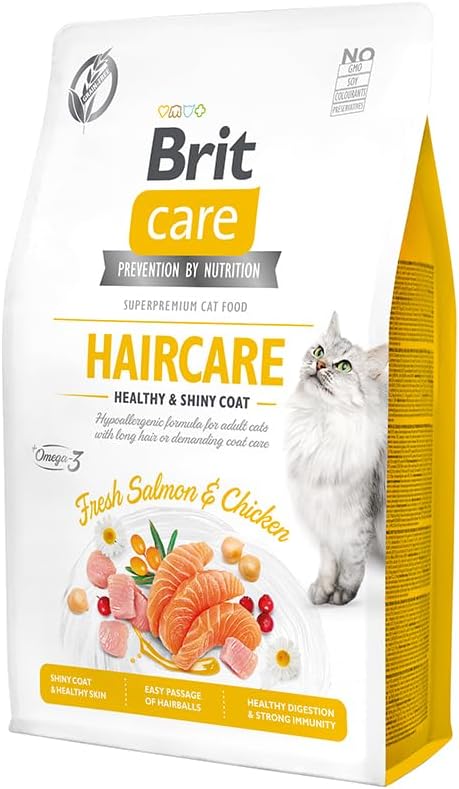 Brit Care Haircare Healthy & Shiny Coat, Yetişkin Kediler İçin, Tahılsız, Hipoalerjenik, Taze Somon Etli Ve Tavuk Etli Kuru Mama, 2 kg