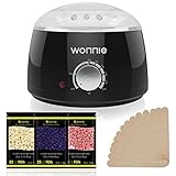 WONNIE Hair Removal Electric Hot Wax Warmer Waxing Kit Wax Heater Machine Pot with 3 Packs of Different Flavors 3.5 oz Hard Wax Beans (Black)