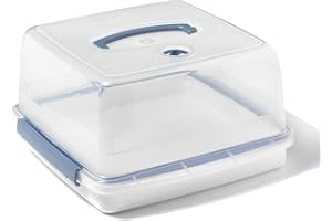 LocknLock Airtight Cake Carrier with Handle - Square Cake Storage Container with 4 sided Lockable Lid, Clear/Blue, 12.6 L Cake Box