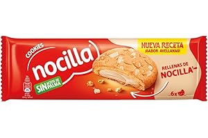 Nocilla, Cookies, Blanca, Galletas con gota de confiteria de cacao, rellena con crema de leche con avellanas - Pack 6 Unidades - 120g