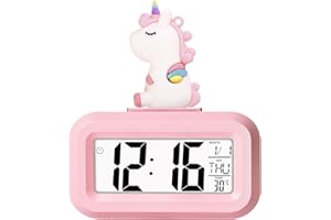HOAQPPOY Sveglia Digitale da Comodino per Bambini, Unicorno Bambina, Intelligente con Temperatura Data Snooze, Regalo (Rosa2)