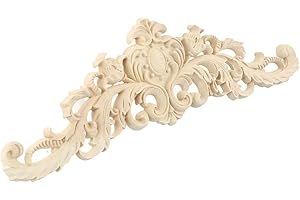 HEBEOT Applique en bois sculpté pour décoration de meubles, moulures non peintes, décalcomanies européennes en bois massif, longues pièces de fleurs pour décorer les murs, les portes