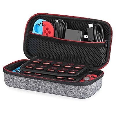 Younik Etui pour Nintendo Switch - Younik Housse de Transport Rigide Version Améliorée avec Espace de Stockage Plus Large pour 19 Jeux, Adaptateur Secteur Officiel et Autres Accessoires Nintendo Switch(Gris)