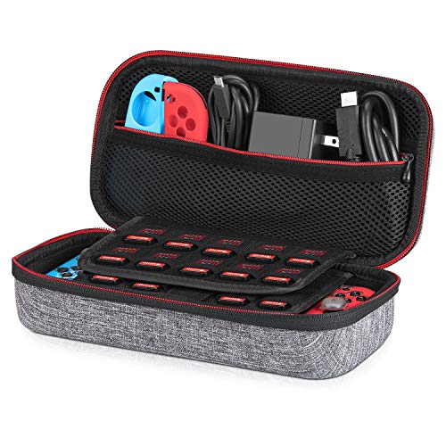 Funda para Nintendo Switch  younik Versión mejorada Viaje rígida Case con más Espacio de almacenamiento para 19 Juegos, oficial adaptador de AC y otros accesorios Nintendo Switch - Gris