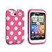 Produktbild Yousave Accessories HTC Wildfire S Stilvoll Punkte Silikon Gel Gemustert Schutzhülle Mit Displayschutz Film Rosa Weiß Punkte - Zubehör Paket