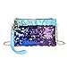 Produktbild Mode Frauen Pailletten PU Leder Umhängetasche VENMO Münztasche Handytasche Messenger Bag Damenmode Herzförmige Pailletten Handtasche Schultertasche Kleine Tote Damen Geldbörse (Blue)
