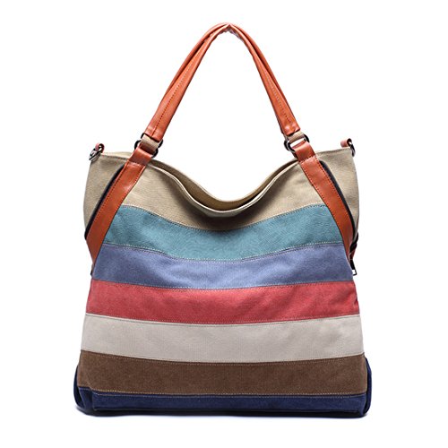 Preisvergleich Produktbild Rucksackhandtasche, iTECHOR Damen Stripes Contrast Handtasche Schultertasche Umhängetasche