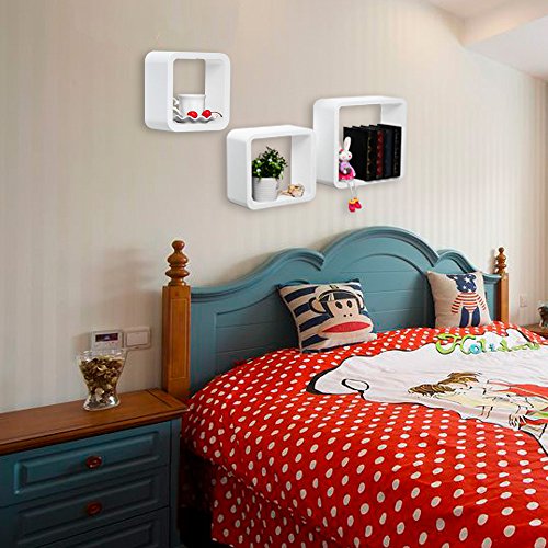 WOLTU RG9236ws Wandregal Schweberegale, 3er Set Lounge Cube Regal, Retro Bücherregal, MDF Holz, DIY zum Hängen, Weiß - 4