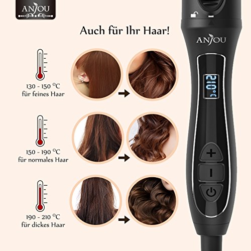 Lockenstab, Anjou 5 in 1 Multifunktion Austauschbare Lockenwickler Kit (9mm – 32mm), schnell erhitzender Friseurlockenstab Schwarz (Perfekte Geschenkidee zum Muttertag) - 6