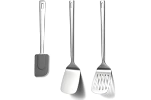Berglander Stainless Steel Spatulas Set 3pcs, Metal Spatula Solid&Slotted&Flexible Turner, Heavy Duty Sturdy Kitchen Spatula, High Heat Resistant Cooking Utensils for Nonstick Cookware