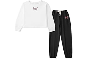 Naiyafly Kinder Mädchen Trainingsanzug Set Mädchen Schmetterling Muster Langarm Pullover Sweatshirt Crop Tops + Hosenanzug Teenager Mädchen Frühling Herbst Outfits Set Sport Hip Hop Kleidung