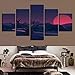 Produktbild Fyyanm Schlafzimmer Dekor Moderne Drucke 5 Stücke Berg Und Roter Mond Nacht Szene Malerei Rahmen Poster Modulare Leinwand Bild Wandkunst