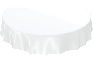‎ANRO Wachstuchtischdecke Wachstuch abwaschbare Tischdecke Uni Glanz Einfarbig Weiß Schnittkante Rund 120cm