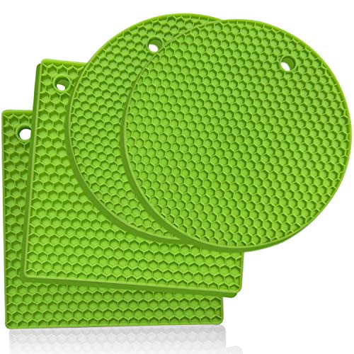 Salvamanteles Silicona: 4 pc. Tapetes de Silicona para Hornear Multiuso - Salvamanteles Resistentes al Calor- Abrefrascos, Soporte Cuchara, Guantes Cocina, Posavasos, Agarraderas - Amarillo Verde