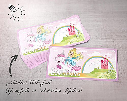 Prinzessin Einladungskarten mit Umschlägen (12er Set) zum Kindergeburtstag mit einem niedlichen, süßen Einhorn – Geburtstag-Einladungen für die Party bzw Feier in rosa und pink, ideal für Mädchen - 6