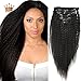 Promotions! 12Inch-28Inch 100% Virgin Human Hair Afro Kinky Straight Clip in Hair Extension for black women, Unprocessed 6A Grade 7 pieces/ set 70G Natural color (14")