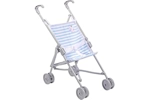 Jc Toys- Silla de paseo plegable modo paraguas, para muñecas de hasta 45 cm, ideal para jugar y pasear, blanco y rosa a rayas, decoración elefante, diseñado por Berenguer, +2 años