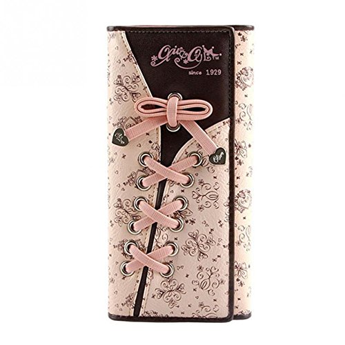 XL Portemonnaie Rosa Kristall Geschnürt Schleife Leder Kellnerportemonnaie Geldbeutel für Handy - 2