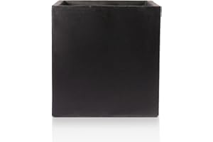 IDEALIST 25cm Square Planter for Garden| Black Reinforced Stone Flower Pot with Drainage Holes L25 W25 H25.5 cm, 10 litres