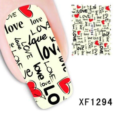 MLMSZ 3D Nail Art Water Transfer Manicure Decal / Tattoo / Sticker (Love and Red Heart)