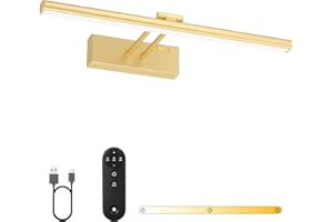 LIGHTBIZ Bath Mirror Wall Light with Remote, 40cm Wireless Rechargeable 5400mAh Battery Picture Lamp, 3 Colors & Adjustable Angle, Dimmable and Timer Art Lamp for Vanity,Display,Bathroom (Gold, 40cm)
