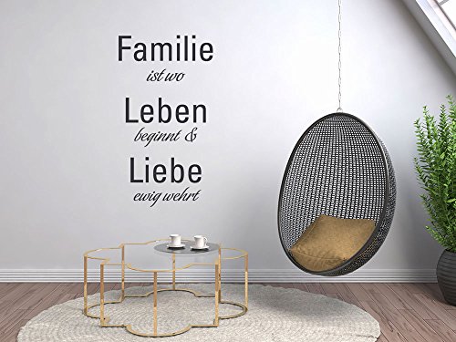 Wandtattoo Familie für Wohnzimmer Spruch wo Leben beginnt und Liebe ewig wehrt (55x30cm // 074 mittelgrau)